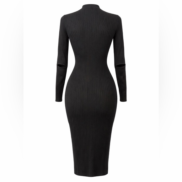 GUESS Ribbed Zip-Front Midi Dress – Black - Picture 2 of 9